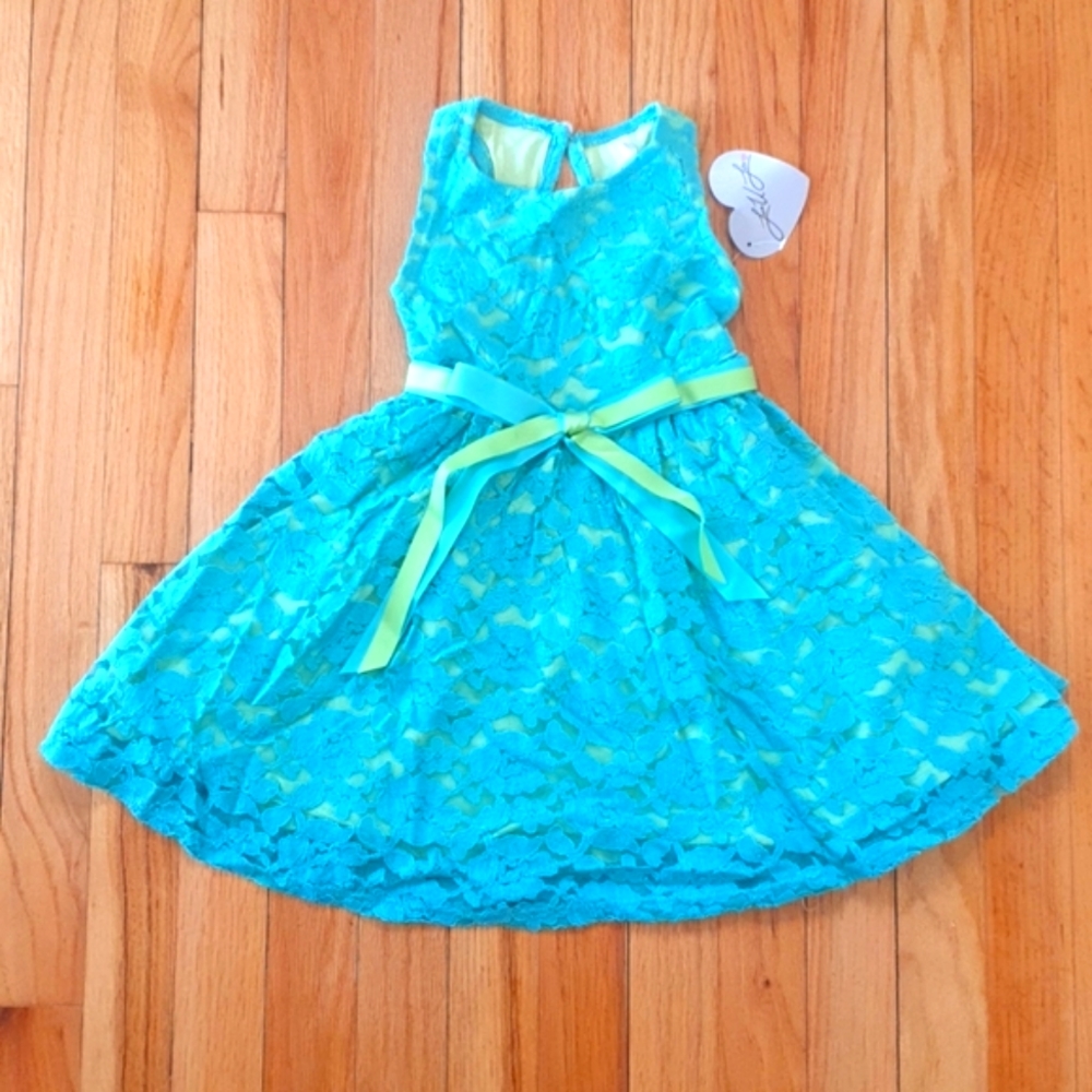 Love U Lots Girls Turquoise & Green Lace Dress